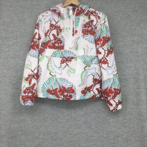 Levi's Windbreaker Jacket Small Hooded Half Zip White Red Floral Crop EUC